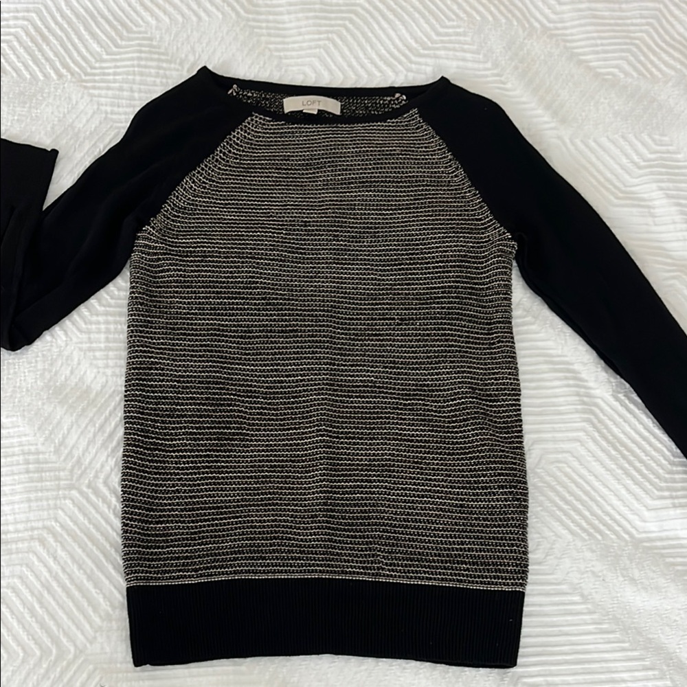 LOFT Crew Neck gold and black Raglan Sweater S